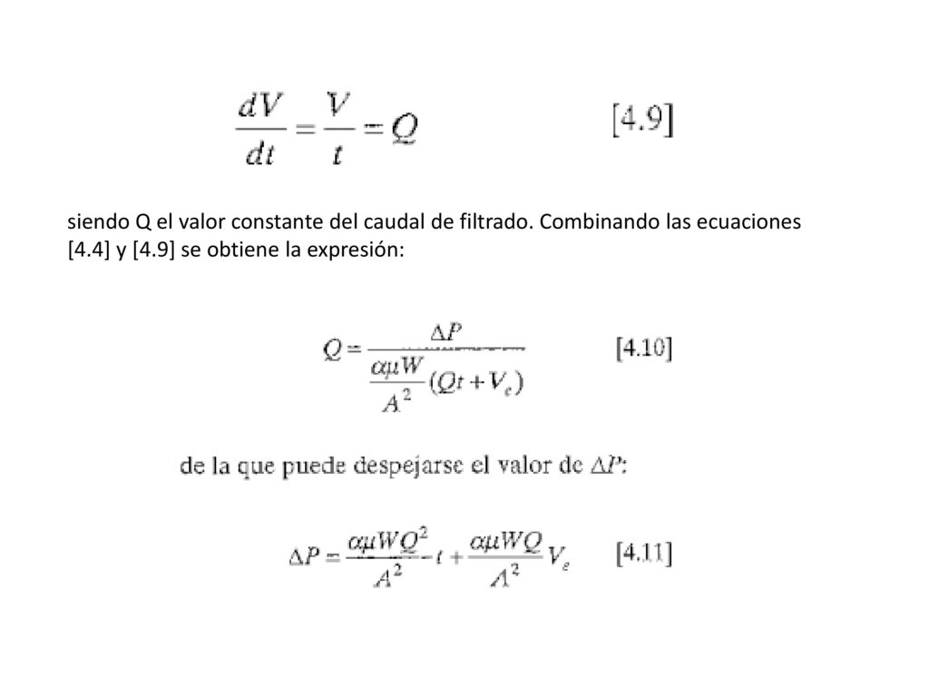 siendo Q el valor constante del caudal de filtrado