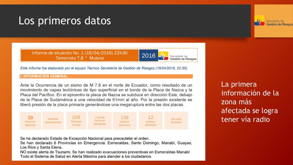Los primeros datos La primera información de la zona más afectada se logra tener vía radio