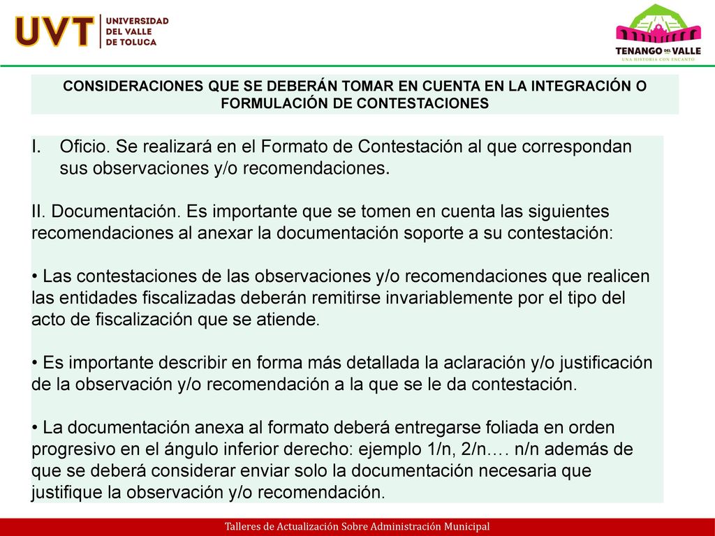 CONSIDERACIONES QUE SE DEBERÁN TOMAR EN CUENTA EN LA INTEGRACIÓN O FORMULACIÓN DE CONTESTACIONES