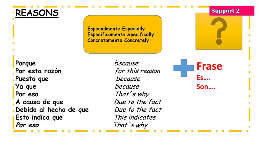 Frase REASONS Es…. Son…. Support 2 Porque because