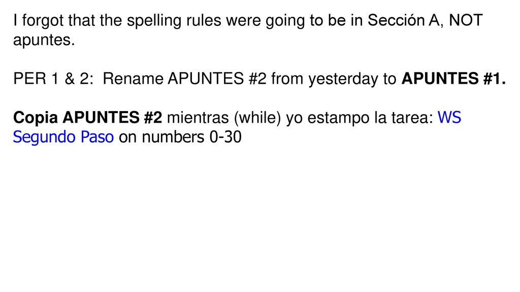 I forgot that the spelling rules were going to be in Sección A, NOT apuntes.