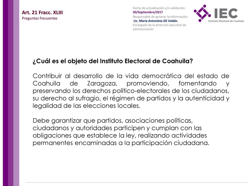 ¿Cuál es el objeto del Instituto Electoral de Coahuila
