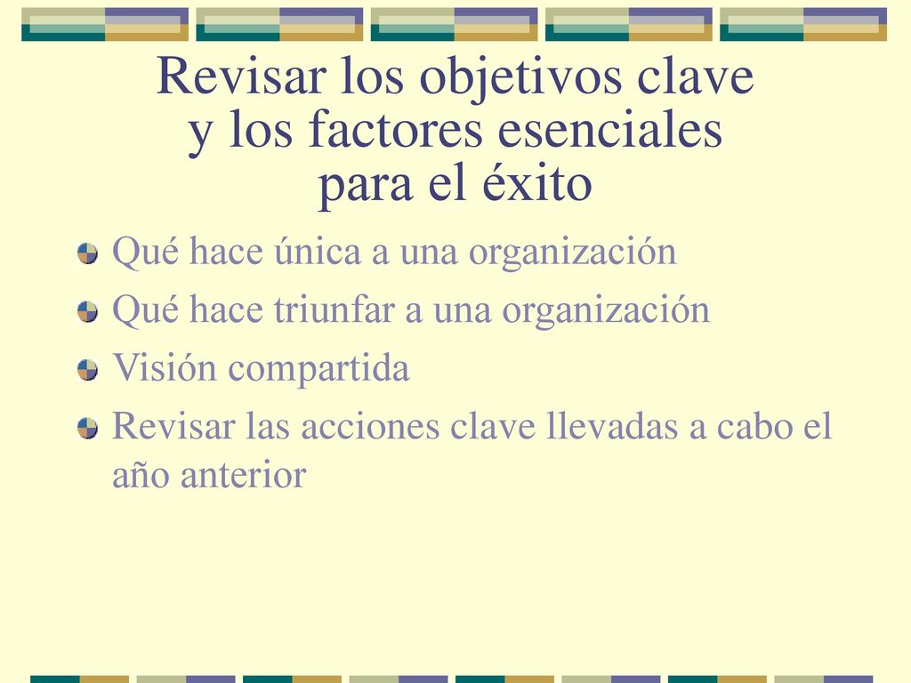 Revisar los objetivos clave y los factores esenciales para el éxito