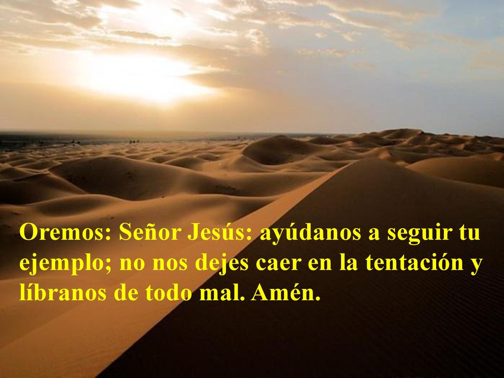 Oremos: Señor Jesús: ayúdanos a seguir tu ejemplo; no nos dejes caer en la tentación y líbranos de todo mal.