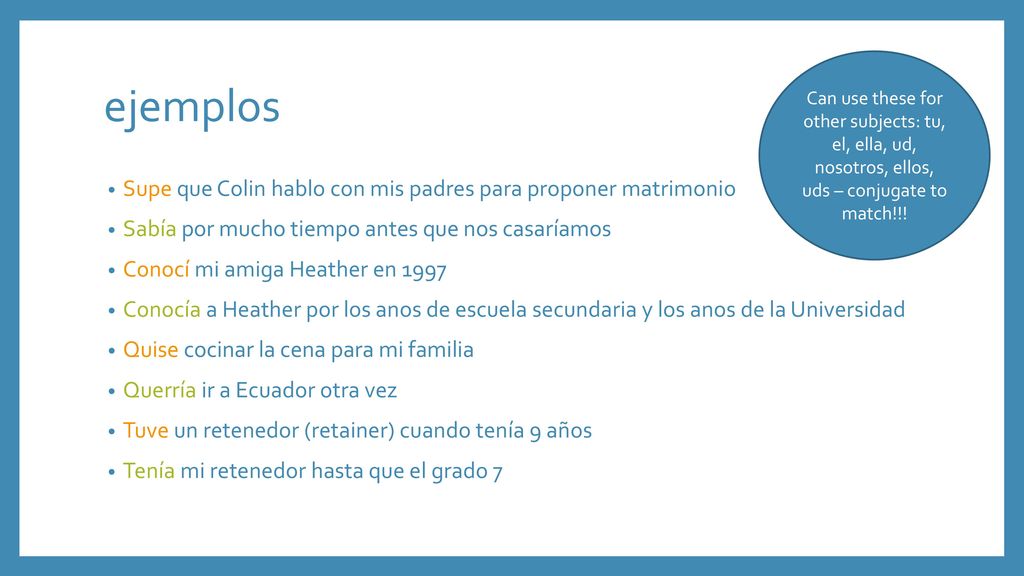 ejemplos Supe que Colin hablo con mis padres para proponer matrimonio