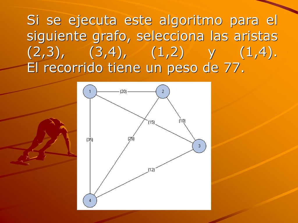 Si se ejecuta este algoritmo para el siguiente grafo, selecciona las aristas (2,3), (3,4), (1,2) y (1,4).