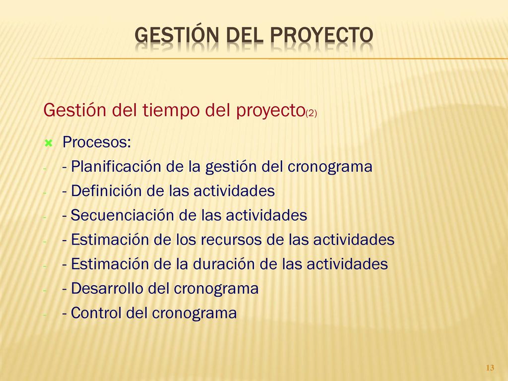 GESTIÓN DEL PROYECTO Gestión del tiempo del proyecto(2) Procesos: