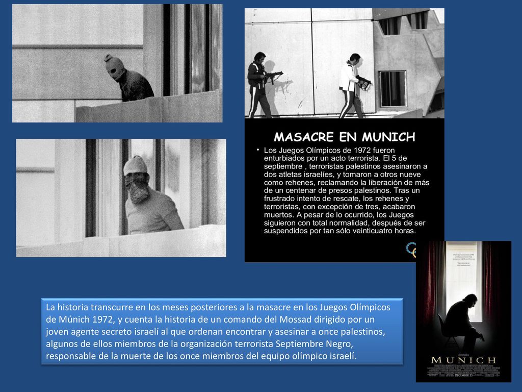 La historia transcurre en los meses posteriores a la masacre en los Juegos Olímpicos de Múnich 1972, y cuenta la historia de un comando del Mossad dirigido por un joven agente secreto israelí al que ordenan encontrar y asesinar a once palestinos, algunos de ellos miembros de la organización terrorista Septiembre Negro, responsable de la muerte de los once miembros del equipo olímpico israelí.