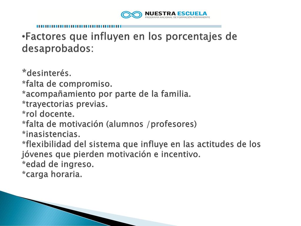 Factores que influyen en los porcentajes de desaprobados:. desinterés