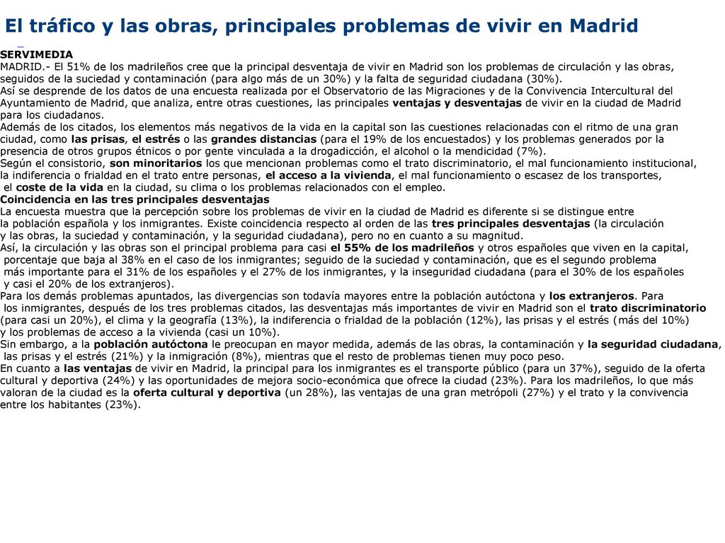 El tráfico y las obras, principales problemas de vivir en Madrid