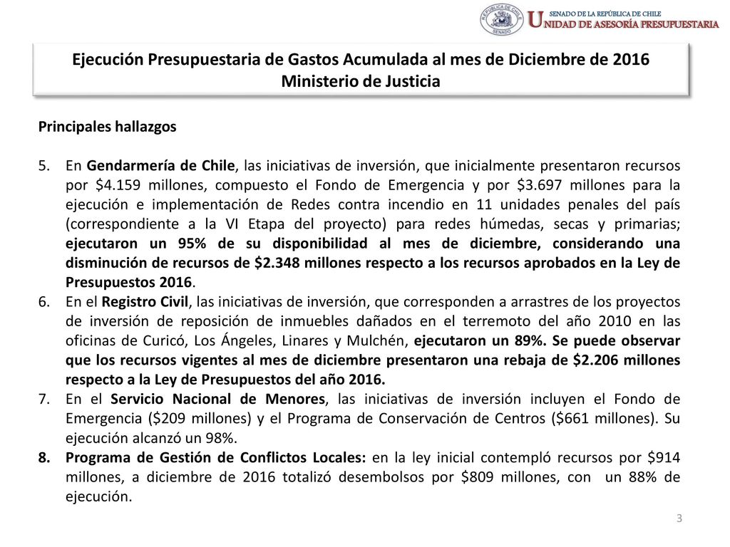 Ejecución Presupuestaria de Gastos Acumulada al mes de Diciembre de 2016 Ministerio de Justicia