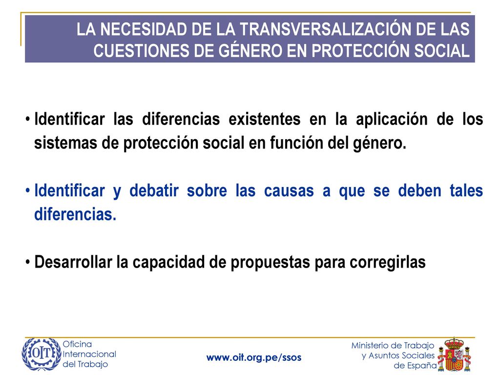 LA NECESIDAD DE LA TRANSVERSALIZACIÓN DE LAS CUESTIONES DE GÉNERO EN PROTECCIÓN SOCIAL