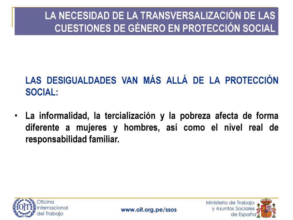LA NECESIDAD DE LA TRANSVERSALIZACIÓN DE LAS CUESTIONES DE GÉNERO EN PROTECCIÓN SOCIAL