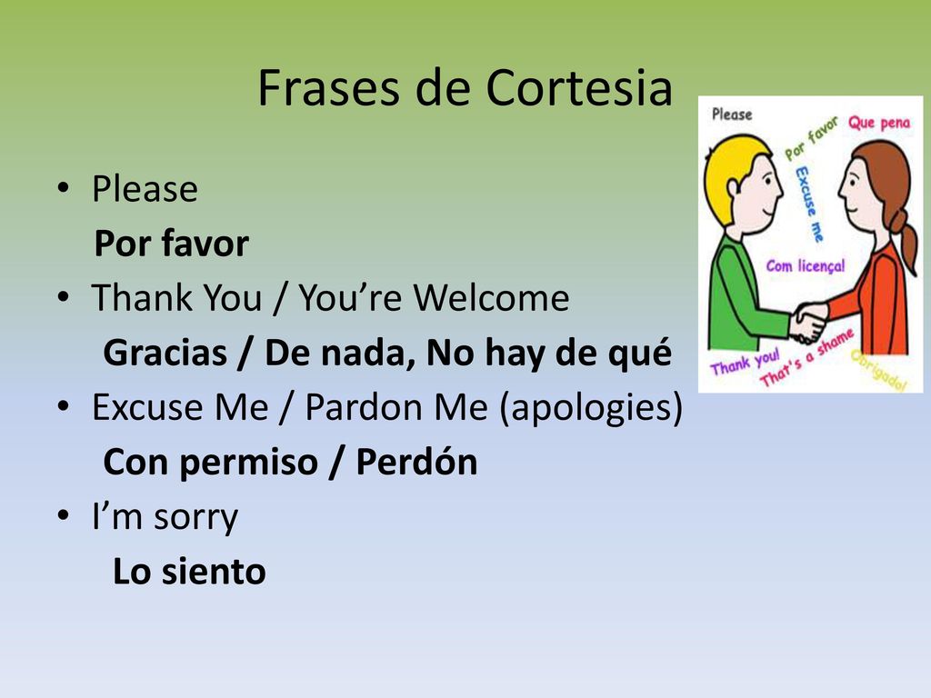 Frases de Cortesia Please Por favor Thank You / You’re Welcome
