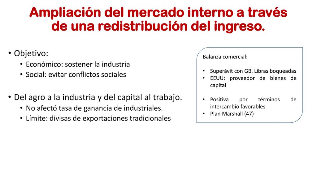 Ampliación del mercado interno a través de una redistribución del ingreso.