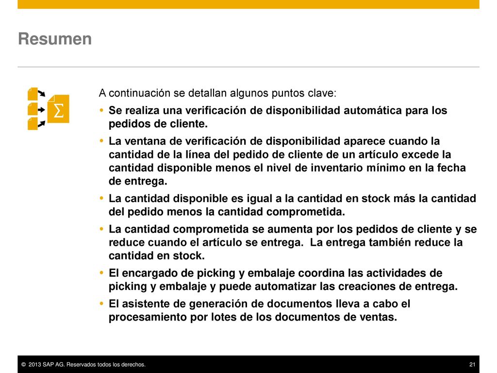 Resumen A continuación se detallan algunos puntos clave: