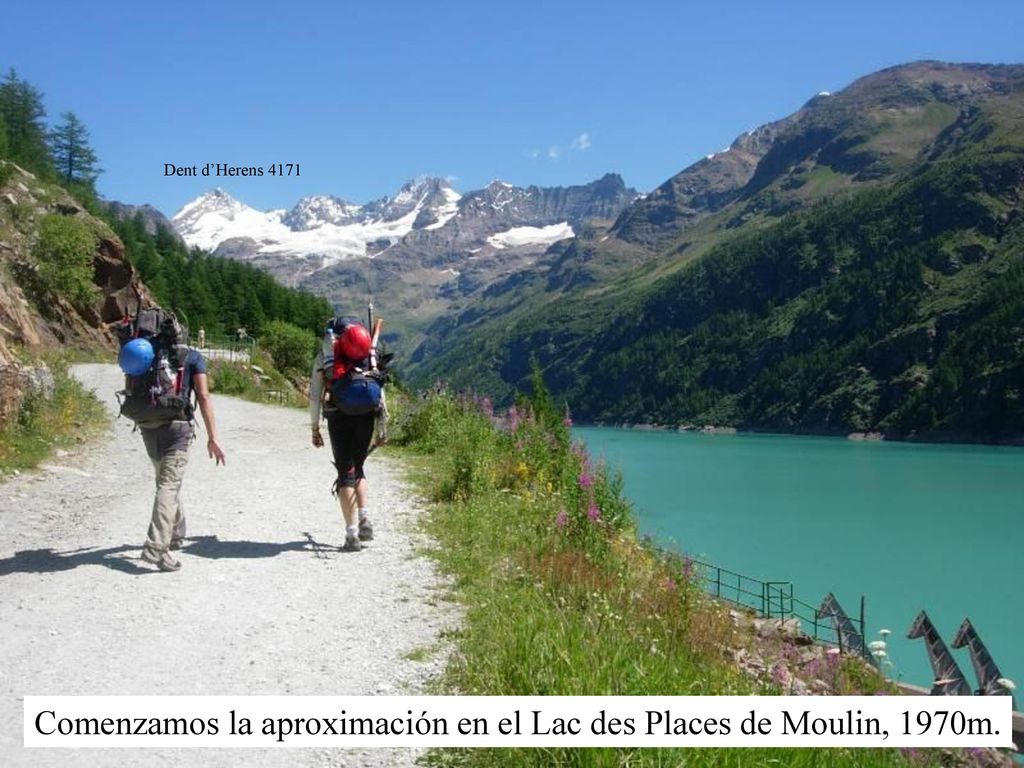 Comenzamos la aproximación en el Lac des Places de Moulin, 1970m.