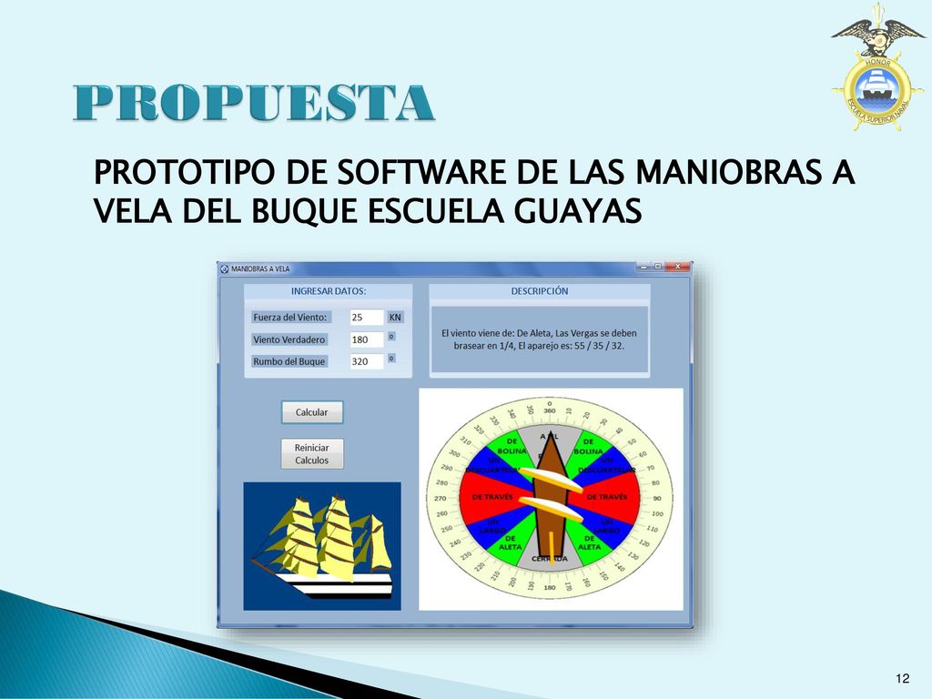 PROPUESTA PROTOTIPO de software DE LAS MANIOBRAS A VELA DEL BUQUE ESCUELA GUAYAS