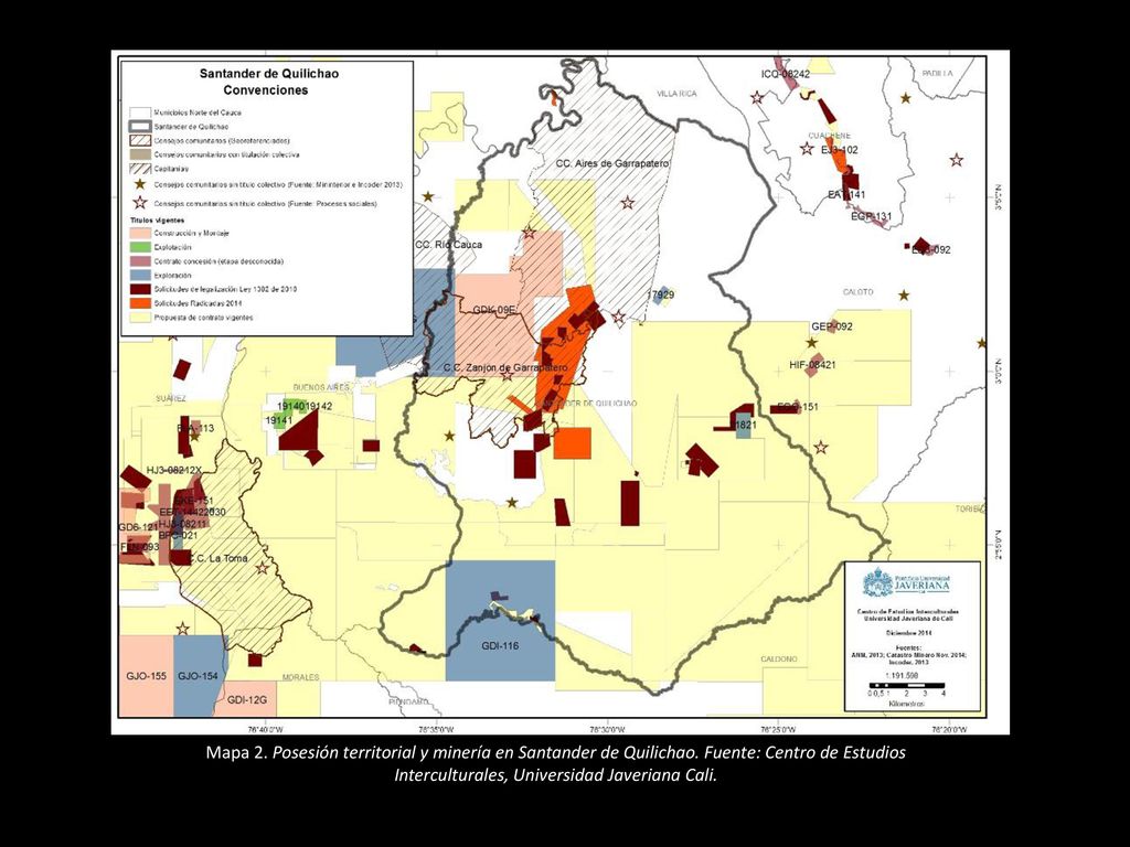 Mapa 2. Posesión territorial y minería en Santander de Quilichao