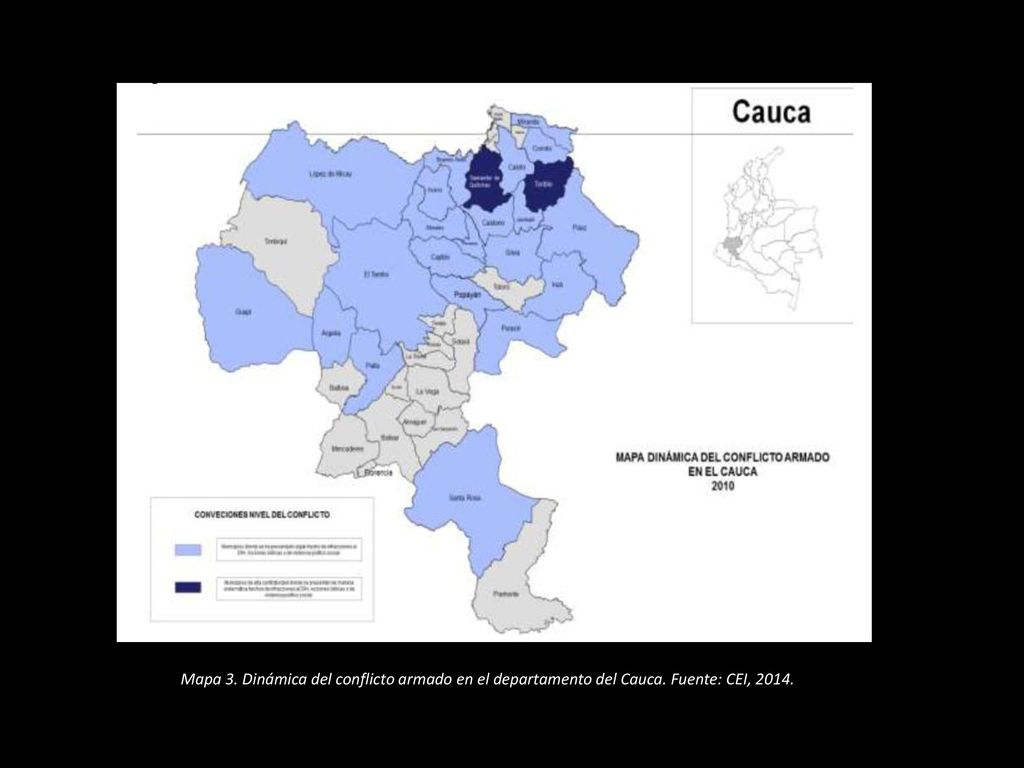 Mapa 3. Dinámica del conflicto armado en el departamento del Cauca