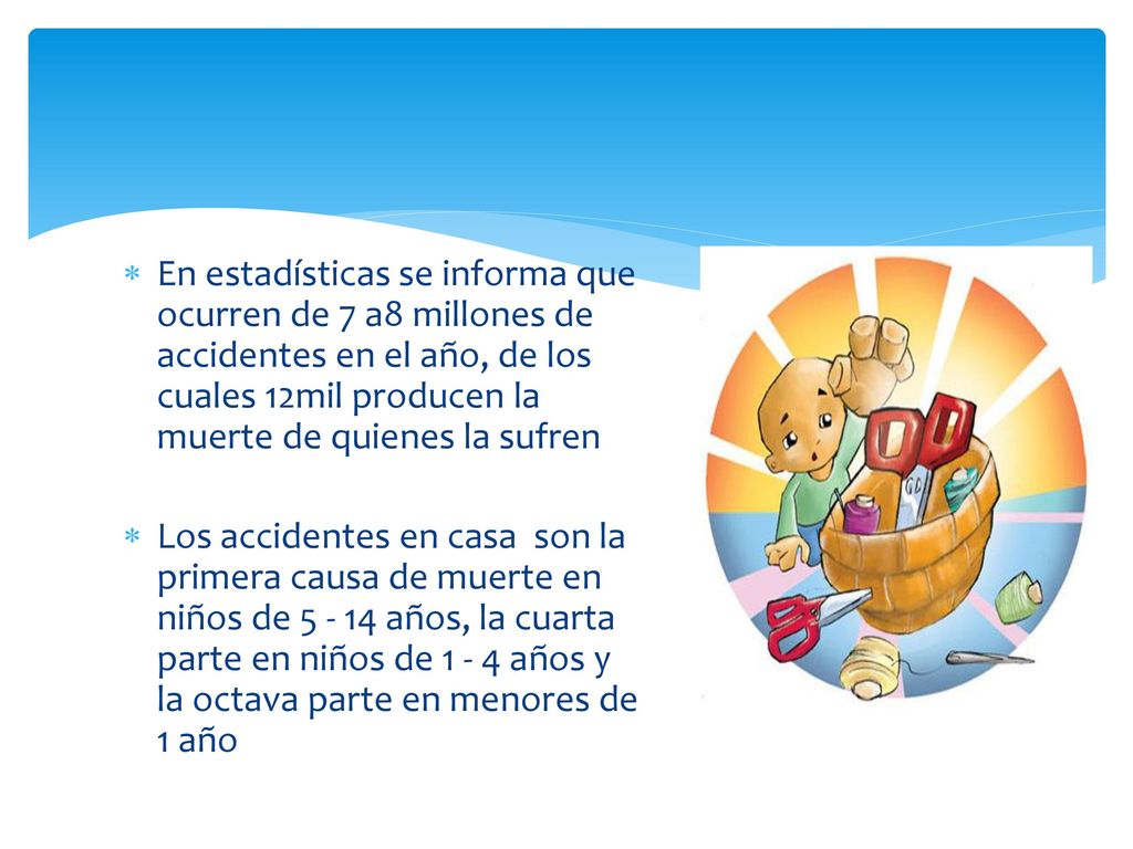 En estadísticas se informa que ocurren de 7 a8 millones de accidentes en el año, de los cuales 12mil producen la muerte de quienes la sufren