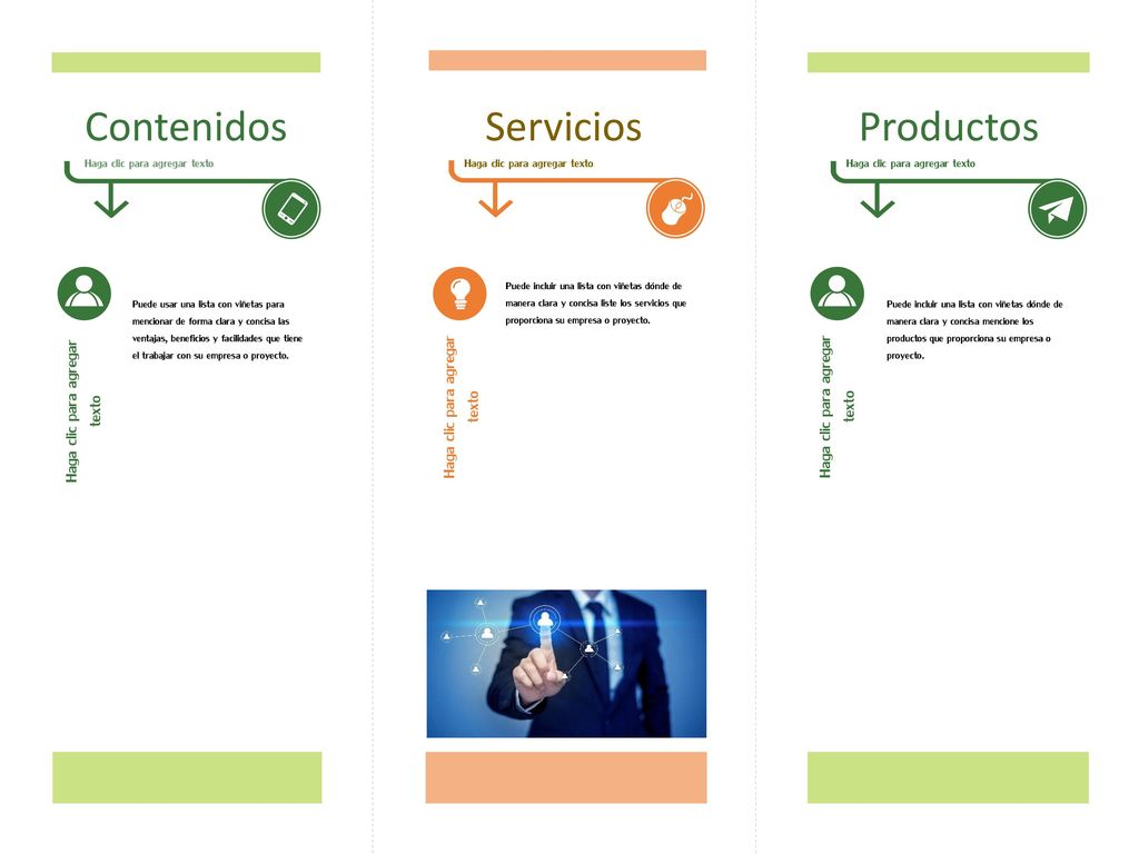 Contenidos Servicios Productos Haga clic para agregar texto