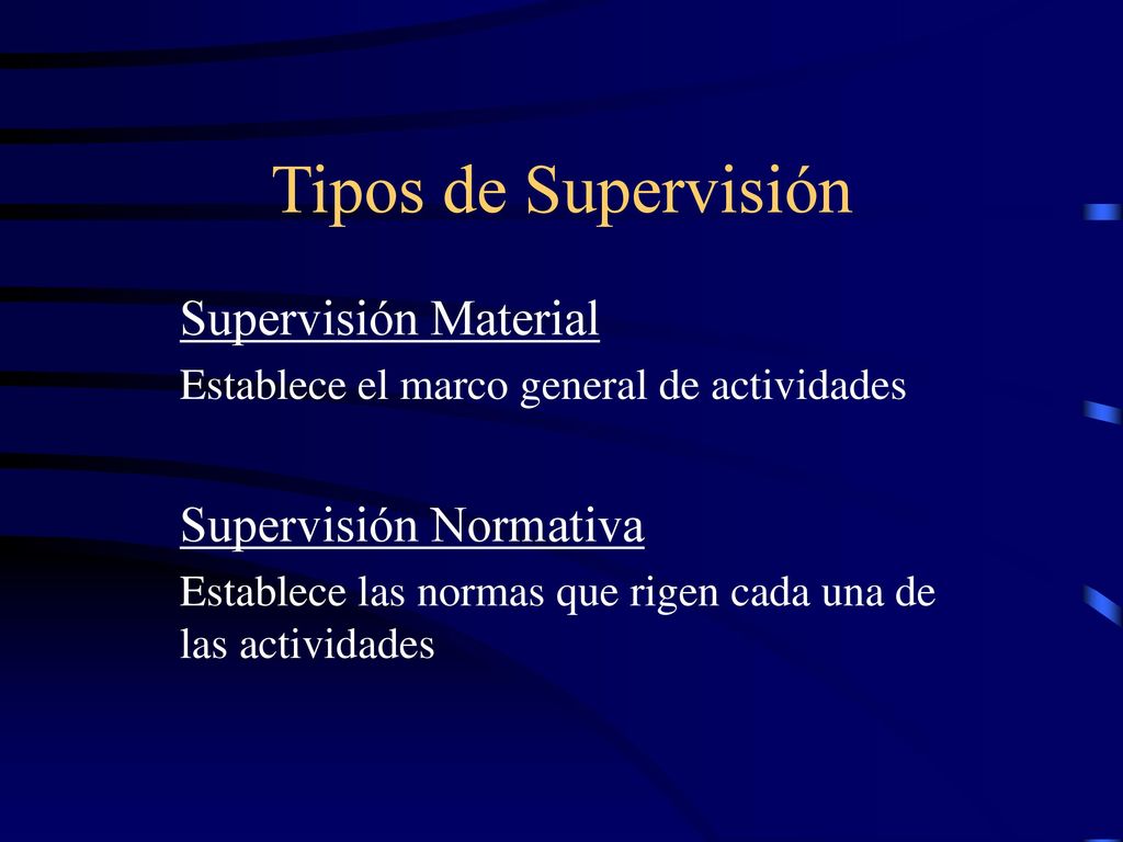 Tipos de Supervisión Supervisión Material Supervisión Normativa