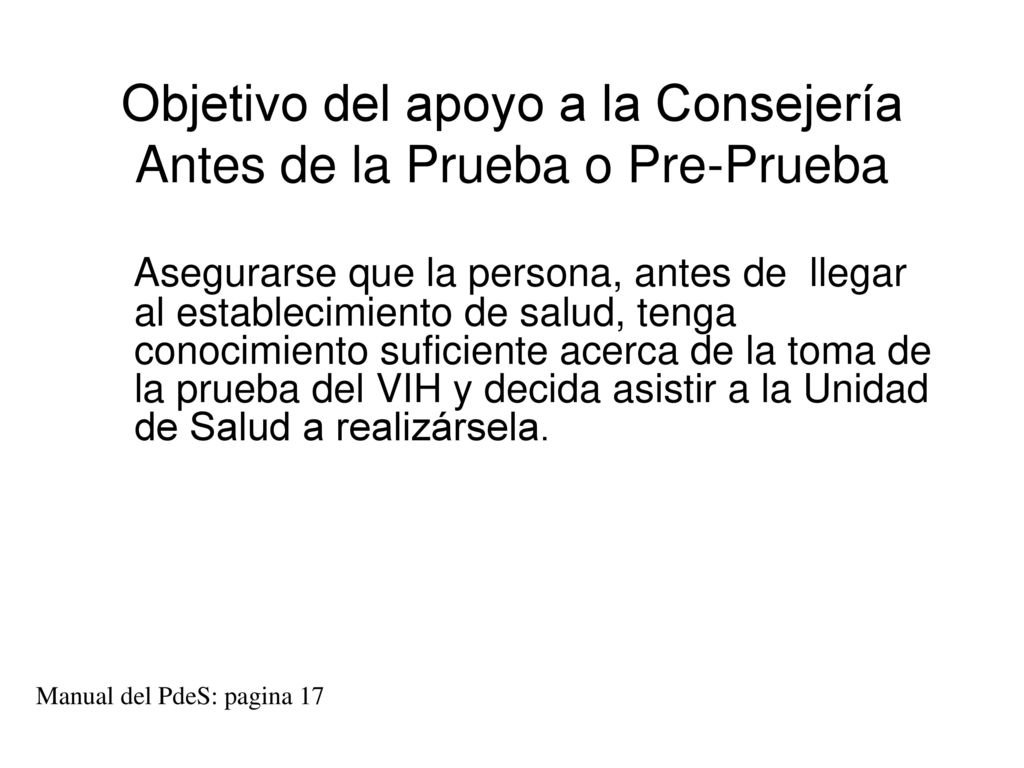 Objetivo del apoyo a la Consejería Antes de la Prueba o Pre-Prueba