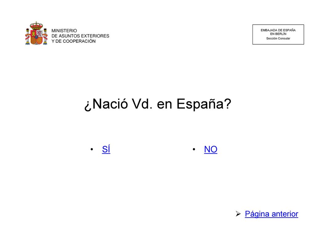 ¿Nació Vd. en España SÍ NO Página anterior MINISTERIO