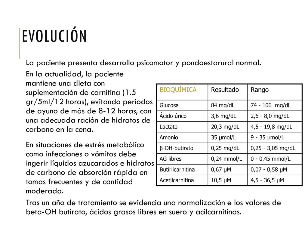 Evolución La paciente presenta desarrollo psicomotor y pondoestarural normal.