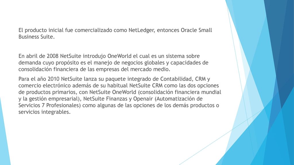 El producto inicial fue comercializado como NetLedger, entonces Oracle Small Business Suite.
