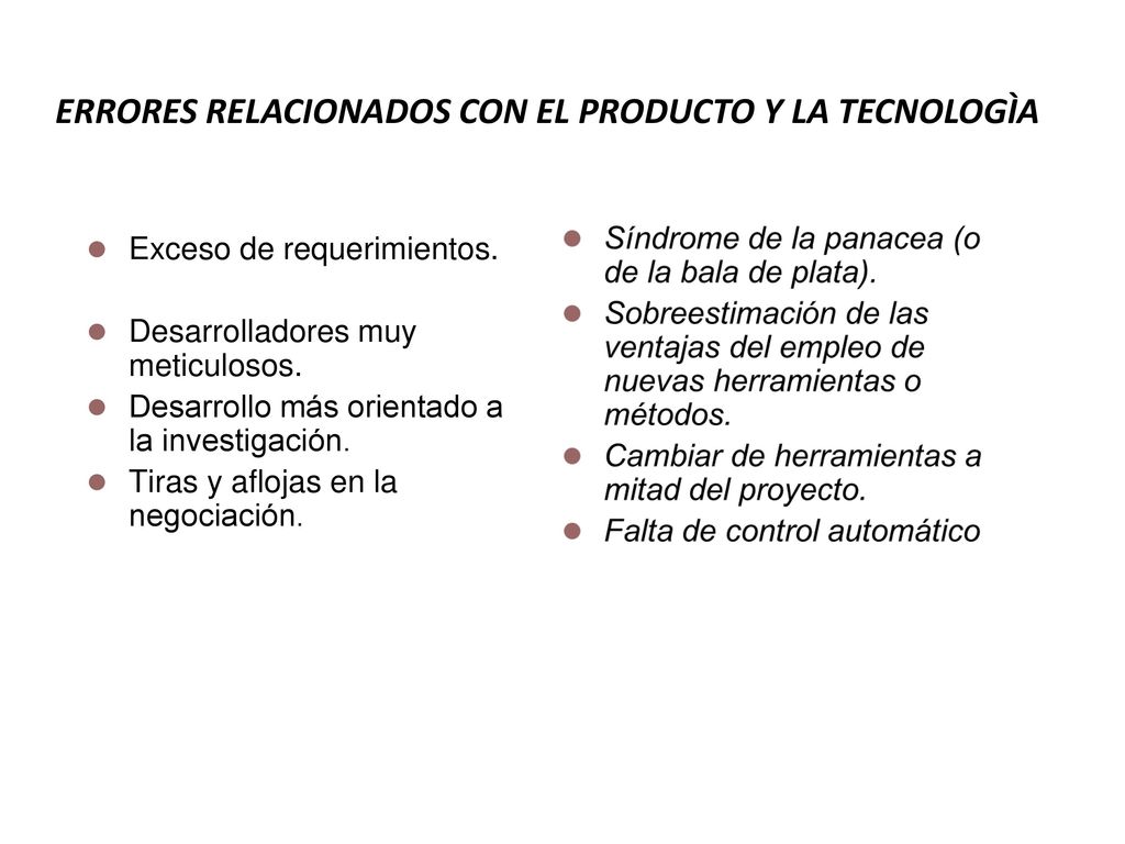 ERRORES RELACIONADOS CON EL PRODUCTO Y LA TECNOLOGÌA