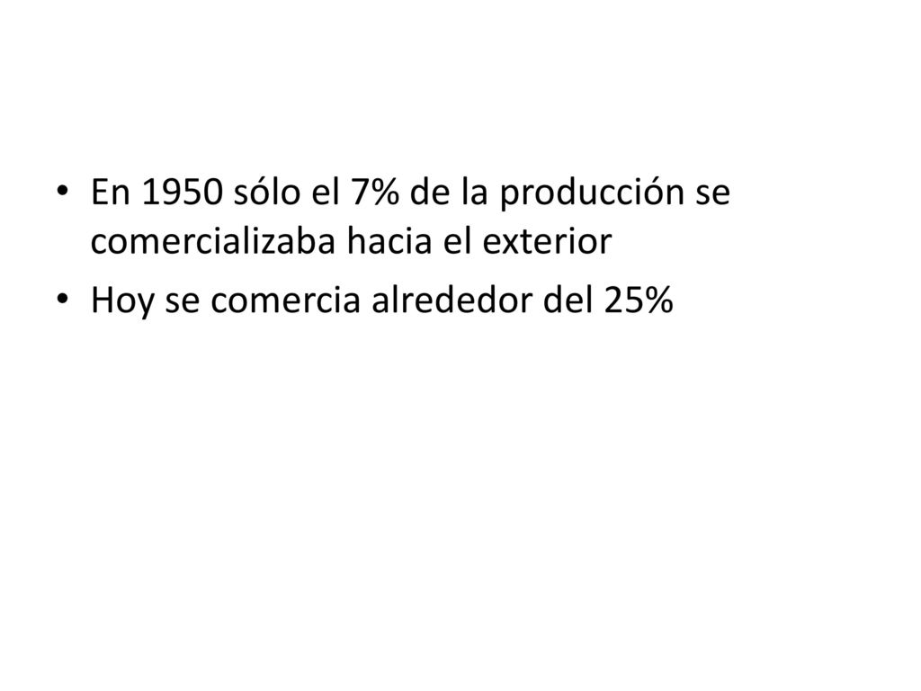En 1950 sólo el 7% de la producción se comercializaba hacia el exterior