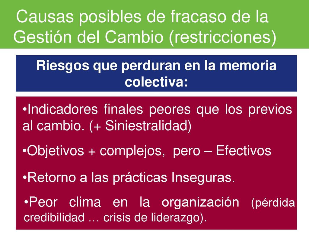 Causas posibles de fracaso de la Gestión del Cambio (restricciones)