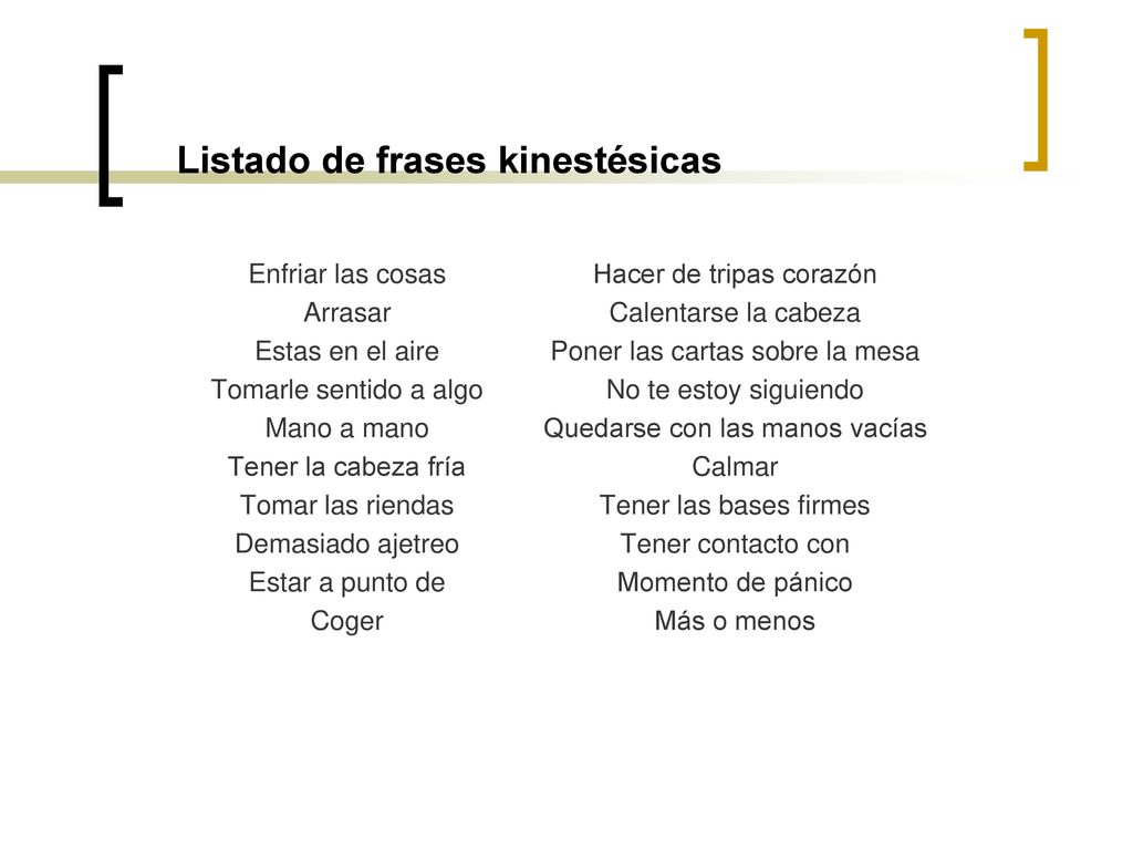 Listado de frases kinestésicas