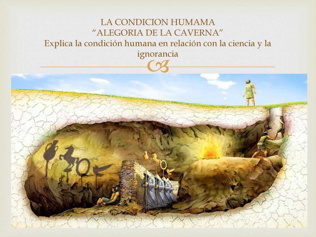 LA CONDICION HUMAMA ALEGORIA DE LA CAVERNA Explica la condición humana en relación con la ciencia y la ignorancia