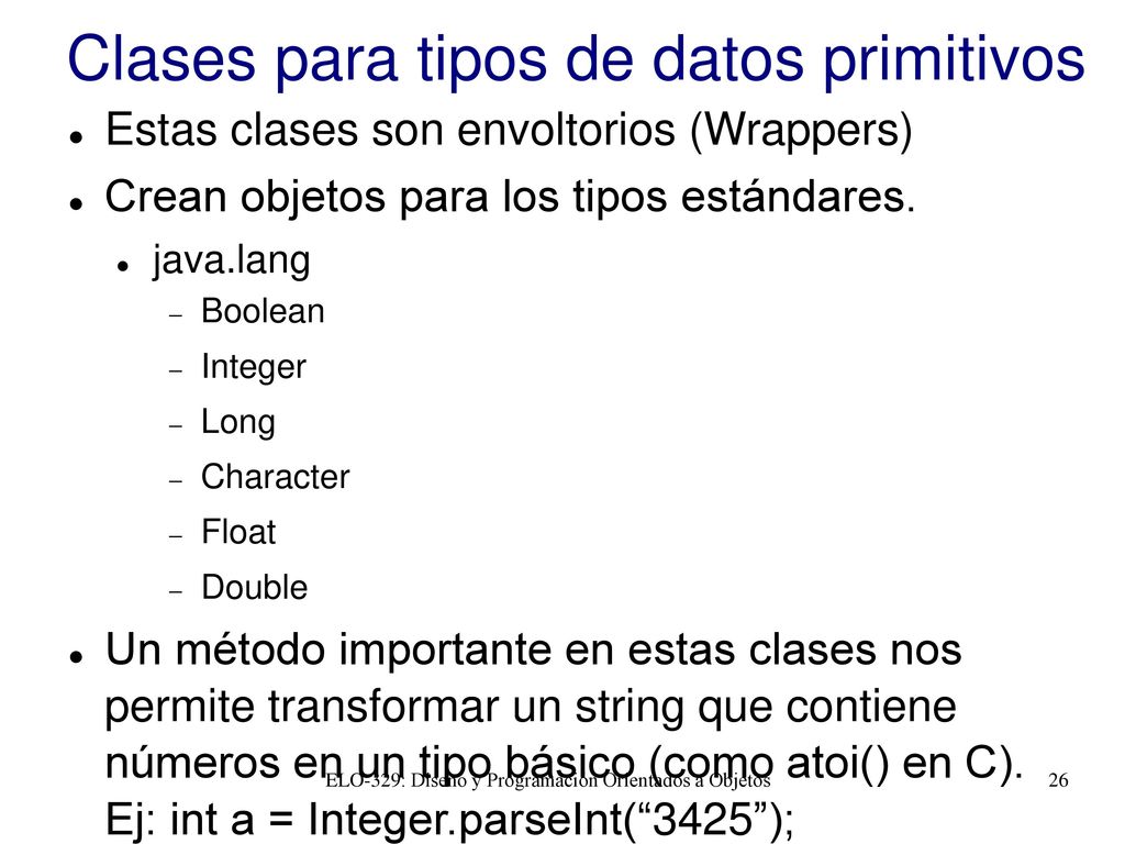 Clases para tipos de datos primitivos