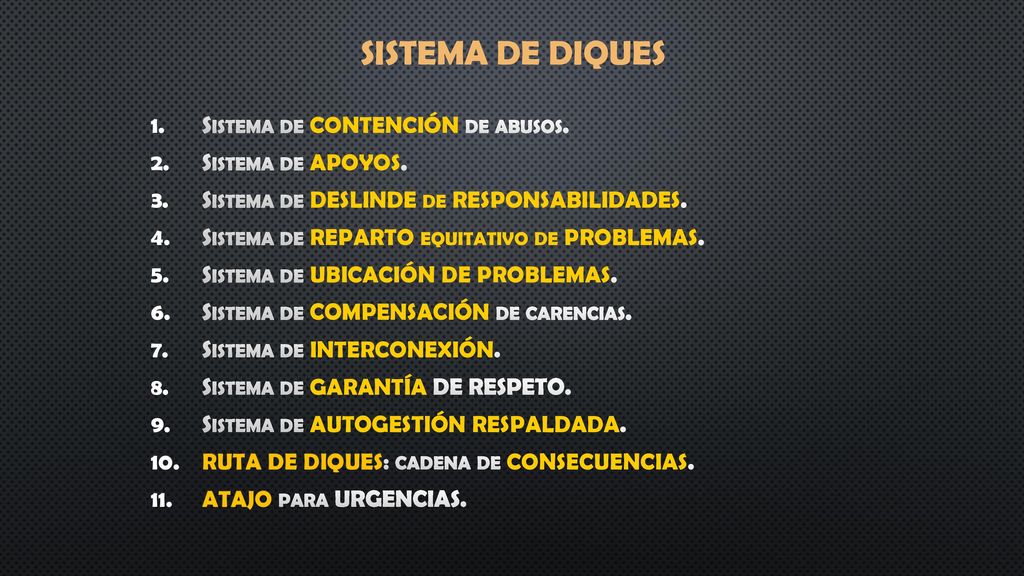 SISTEMA DE DIQUES Sistema de CONTENCIÓN de abusos. Sistema de APOYOS.