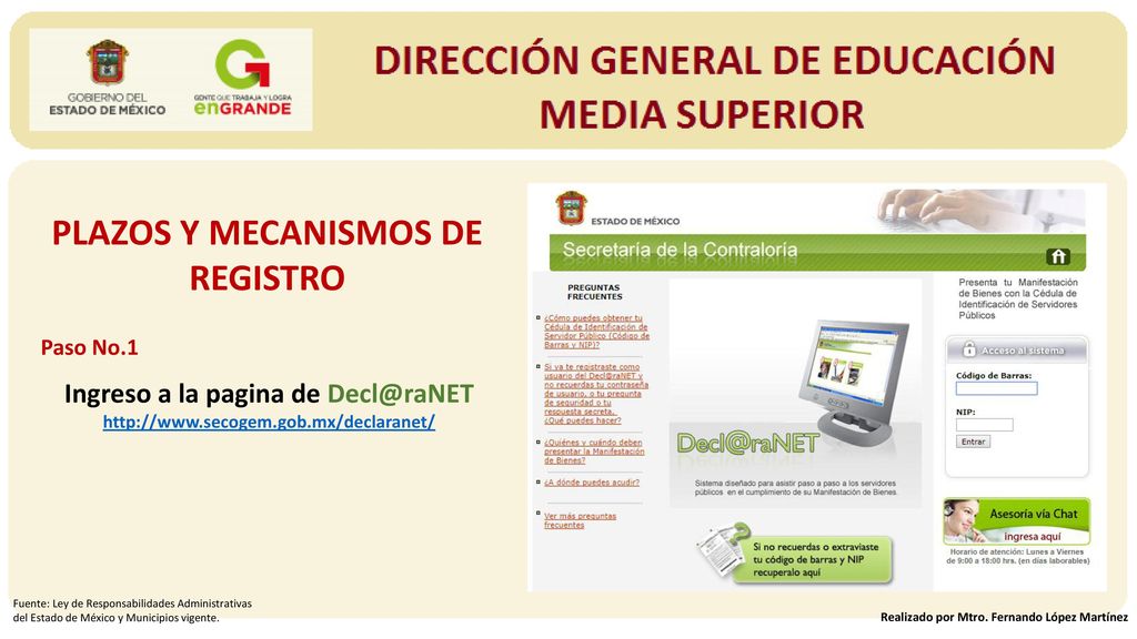 PLAZOS Y MECANISMOS DE REGISTRO Ingreso a la pagina de