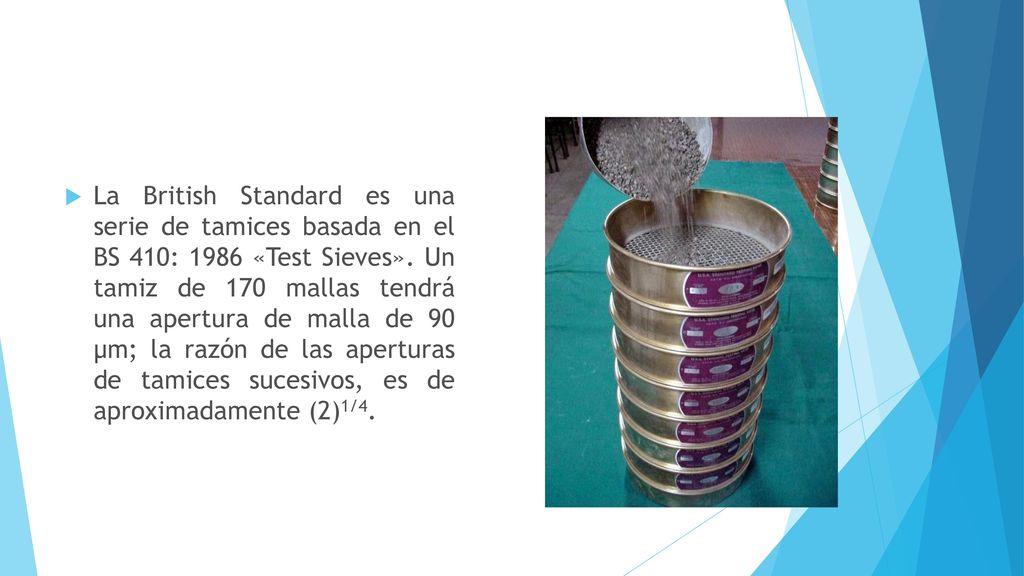 La British Standard es una serie de tamices basada en el BS 410: 1986 «Test Sieves».