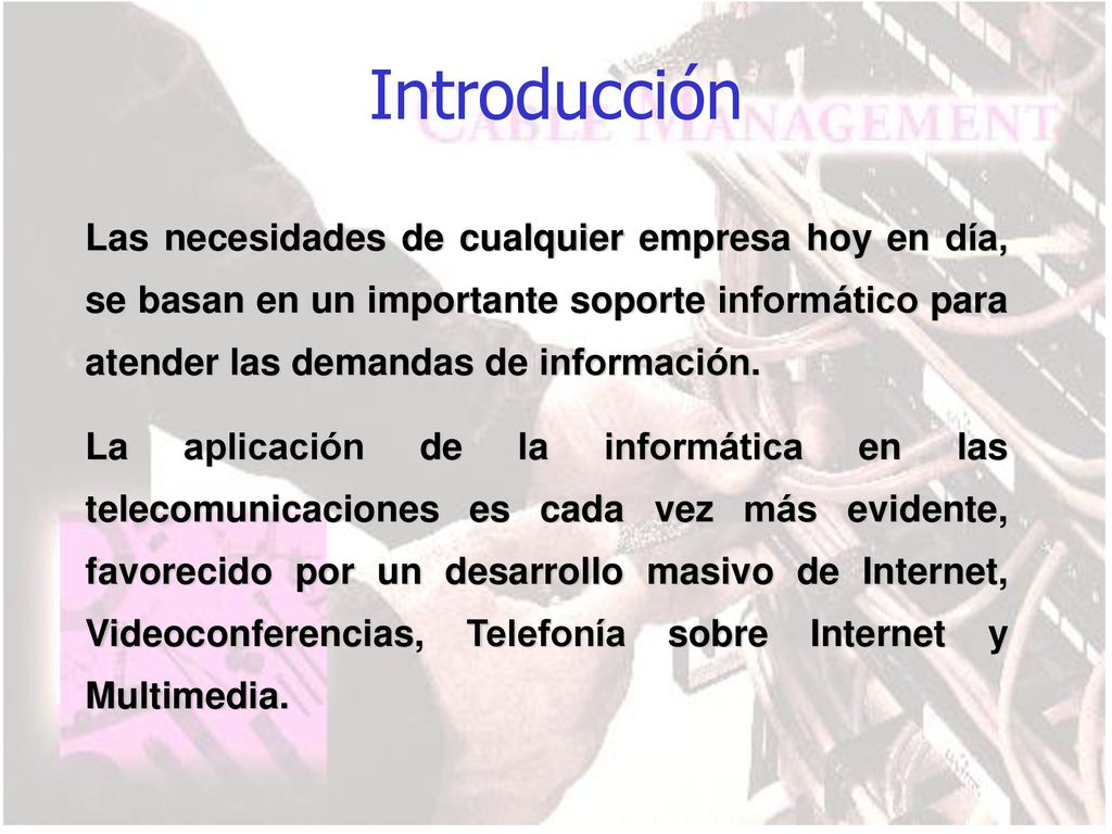 Introducción Las necesidades de cualquier empresa hoy en día, se basan en un importante soporte informático para atender las demandas de información.