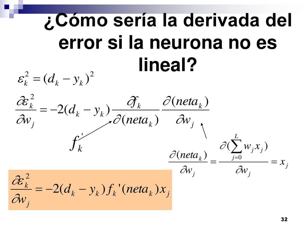 ¿Cómo sería la derivada del error si la neurona no es lineal