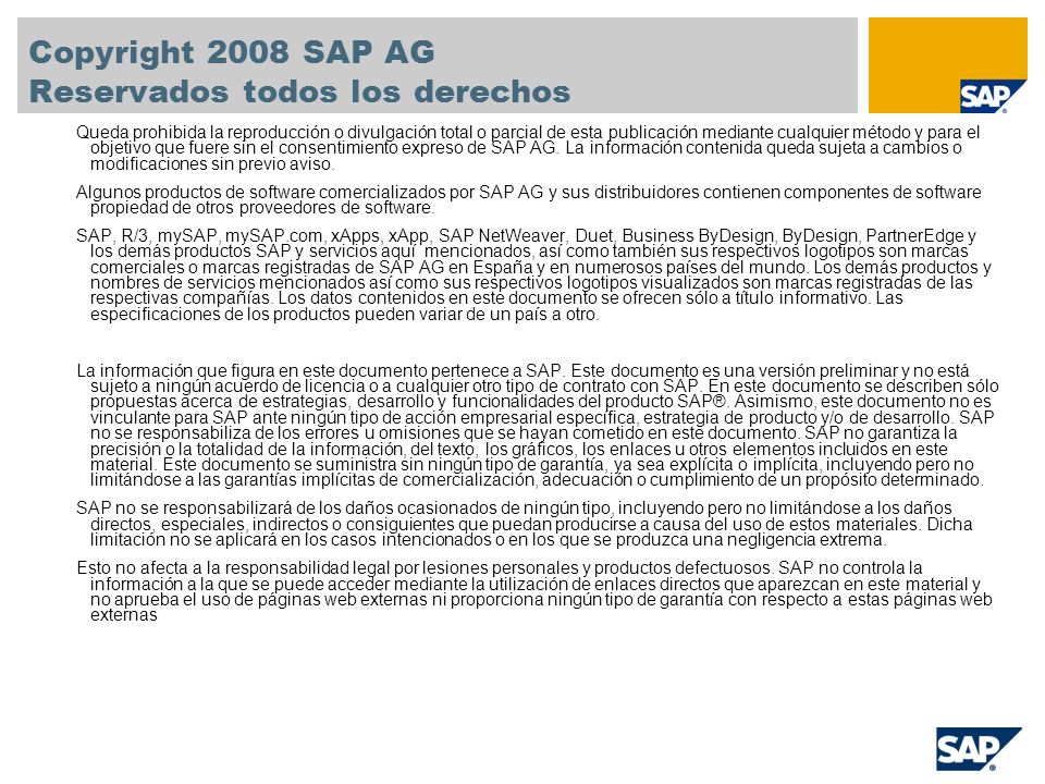 Copyright 2008 SAP AG Reservados todos los derechos