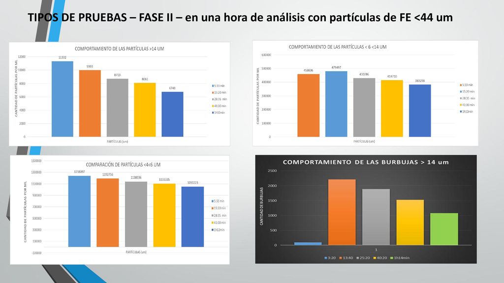 TIPOS DE PRUEBAS – FASE II – en una hora de análisis con partículas de FE <44 um