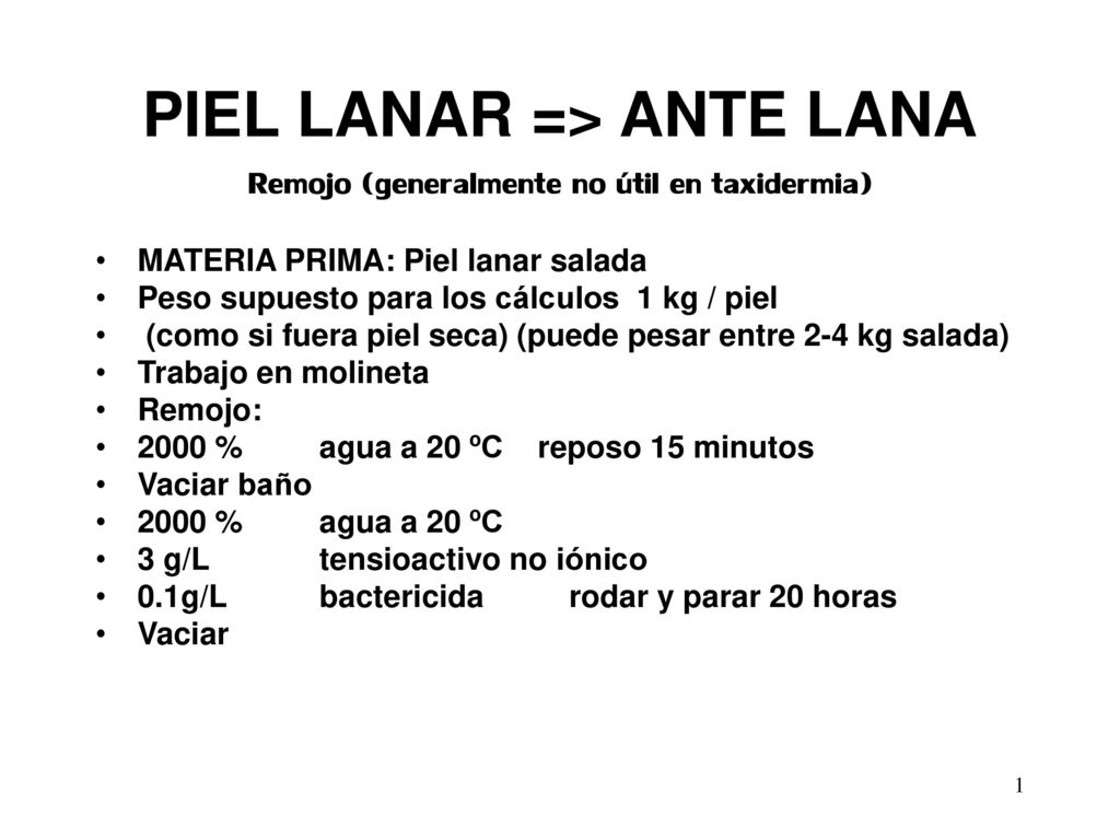 PIEL LANAR => ANTE LANA Remojo (generalmente no útil en taxidermia)