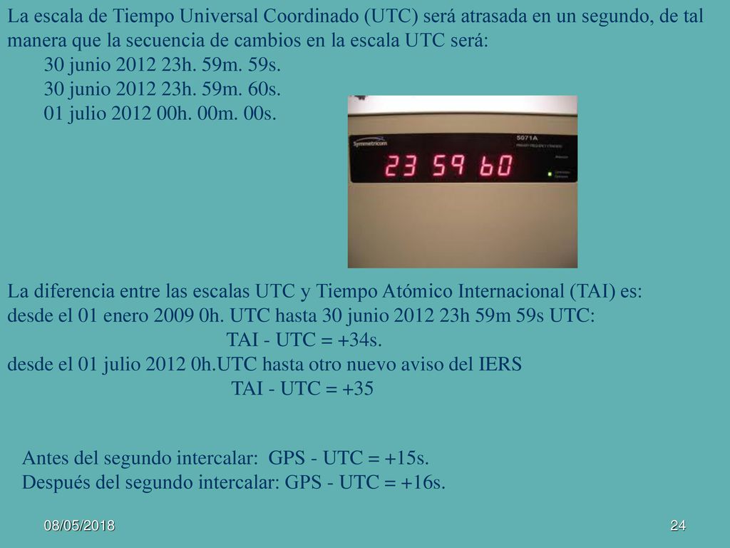 manera que la secuencia de cambios en la escala UTC será: