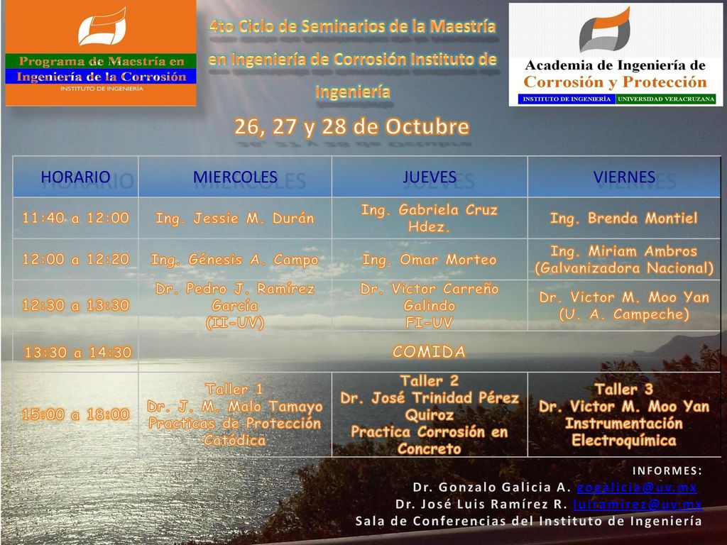 4to Ciclo de Seminarios de la Maestría en Ingeniería de Corrosión Instituto de Ingeniería