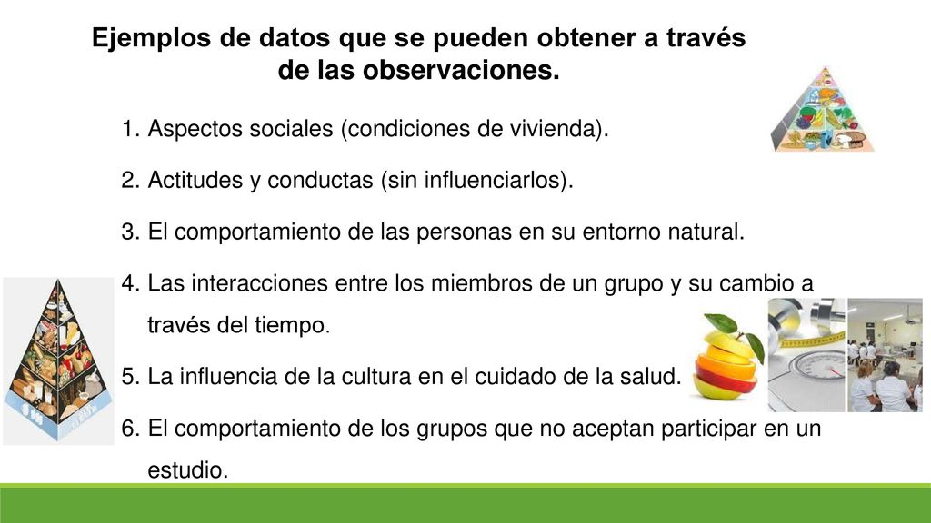Ejemplos de datos que se pueden obtener a través de las observaciones.