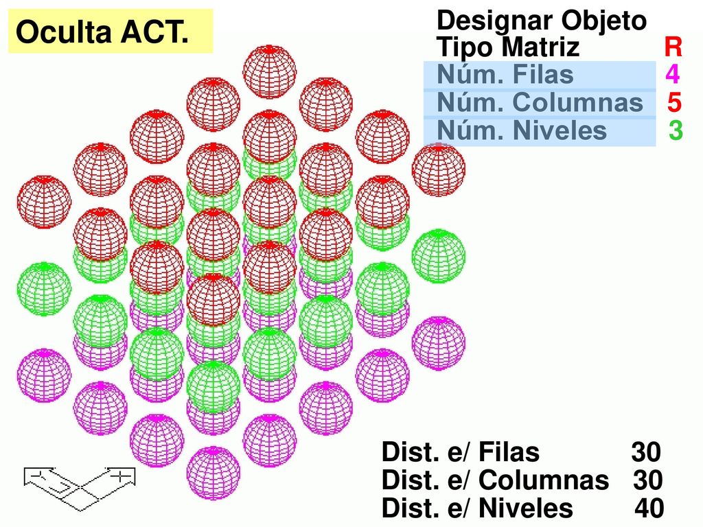 Oculta ACT. Designar Objeto Tipo Matriz R Núm. Filas 4 Núm. Columnas 5