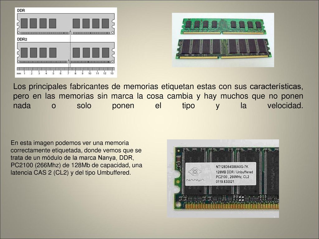 Los principales fabricantes de memorias etiquetan estas con sus características, pero en las memorias sin marca la cosa cambia y hay muchos que no ponen nada o solo ponen el tipo y la velocidad.